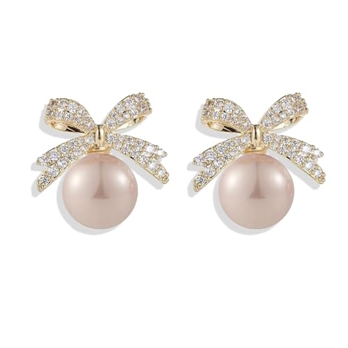 Pearl Bow Earrings for Women Coquette Aesthetic Jewelry Rhinestone Bow Earrings for Bridesmaids Wedding Party Accessories Bridal Costume Accents Bowknot Themed Gifts - color: A2: Bow Earrings Pink Pearl