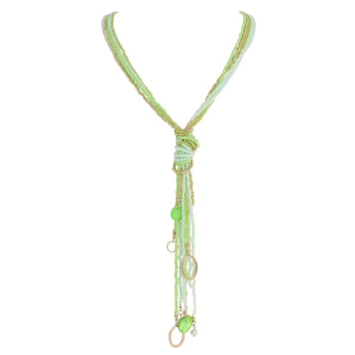 Coiris Long Seed Beaded Multi Strand Necklace,10 Multiple Statement Long Bib Necklace with Tie Knot for Women and Girls Jewelry - color: Jasmine Green