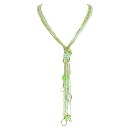 Coiris Long Seed Beaded Multi Strand Necklace,10 Multiple Statement Long Bib Necklace with Tie Knot for Women and Girls Jewelry - color: Jasmine Green