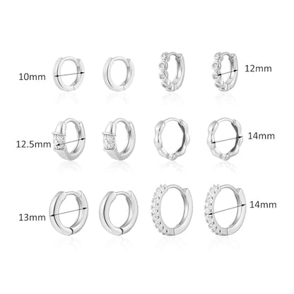 Wgoud Small Gold Hoop Earrings Set for Women, 6 Pairs 14K Gold Plated Hypoallergenic Lightweight Huggie Hoops Earrings, Trendy Cartilage Cubic Zirconia Earrings for Women Gifts. - color: A-Silver