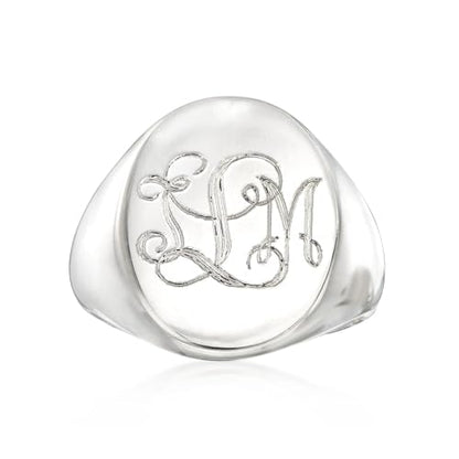 Personalized Classic Monogrammed Signet Initial Ring for Men 925 Silver/10K/14K/18K Gold Monogram Letters Statement Ring Birthday Christmas Gifts - color: White Gold