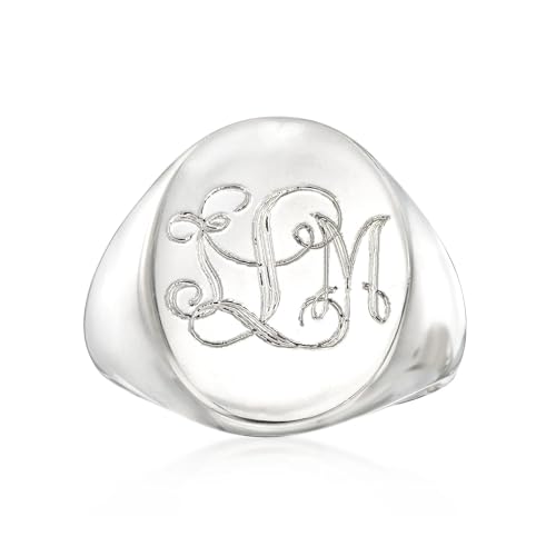 Personalized Classic Monogrammed Signet Initial Ring for Men 925 Silver/10K/14K/18K Gold Monogram Letters Statement Ring Birthday Christmas Gifts - color: White Gold