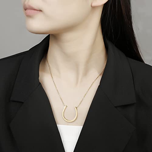18K Gold Plated Stainless Steel Bee Honeycomb Pendant Necklace, Adjustable Y Lariat Conch/Guitar/Horseshoe Necklace for Women - color: Gold, style: Horseshoe