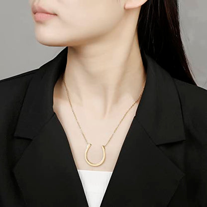 18K Gold Plated Stainless Steel Bee Honeycomb Pendant Necklace, Adjustable Y Lariat Conch/Guitar/Horseshoe Necklace for Women - color: Gold, style: Horseshoe