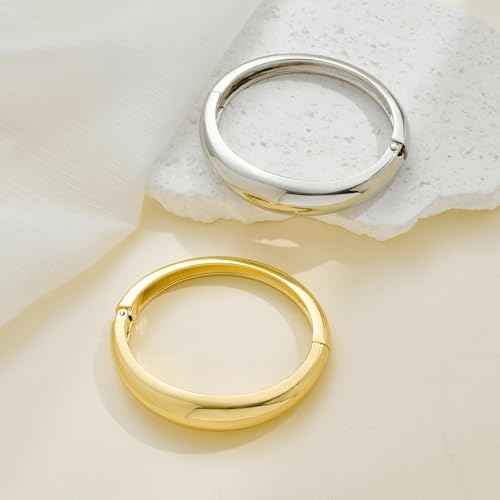 Gold Bangle Bracelets for Women Cuff Stackable Waterproof Non Tarnish Bracelet Stack Silver Plated 14k Chunky Bangles Jewelry Set for Woman - style: Style 4