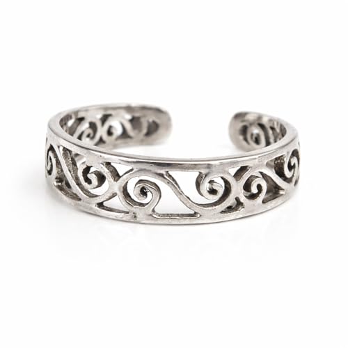 Sterling Silver Toe Ring, Adjustable Open Band, Handmade | Fits Toe, Knuckle or Pinky Ring | One Size Fits Most | Comfortable to Wear | Minimalist Style | Water Resistant - style: Spirals Band