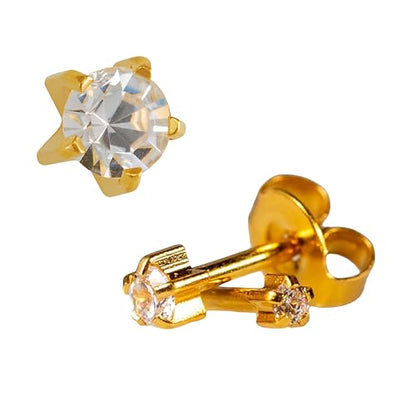 Caflon 12 Pairs April Birthstone Stud Earrings - Clear Crystal Clawset Studs, 3mm/4mm/5mm | 24K Gold Plated Stainless Steel | Hypoallergenic Nickel-Safe for Sensitive Ears | Bulk Value Pack & Gift - color: 24K Gold Plated, size: 4mm