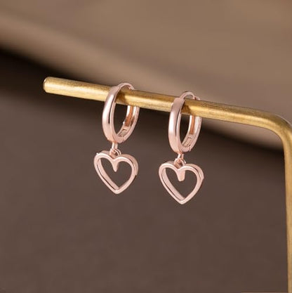 Reffeer Solid 925 Sterling Silver Heart Drop Earrings Hoop for Women Teens Heart Hoop Earrings Huggie Drop Earrings - color: C-Rose