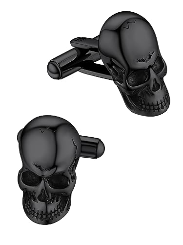 FaithHeart Mens Cufflinks, Norse Viking Tuxedo Shirt Cuff Links, Stainless Steel Cuff Links and Shirt Studs, Gift Box - style: 05. Skull Head-Black