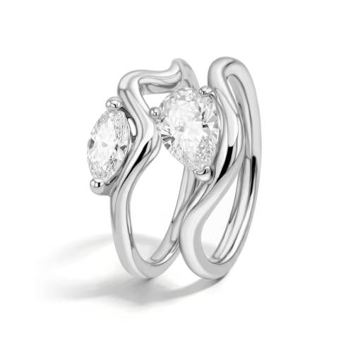 18K Gold & Silver Plated Stackable Ring Set for Women, CZ Curved Wave Stacking Bands, Statement Promise Rings for Wedding Engagement, Trendy Dainty Jewelry Gift - color: Silver 2