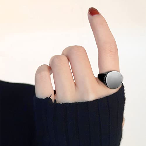 MYNENEY Stainless Steel Round Shape Classical Simple Plain Wedding Engagement Statement Pinky Band Signet Rings for Men Women Size 4-15 - color: Black