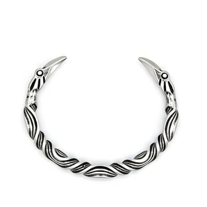 Raven Torc Bracelet for Men Norse Viking Raven Bangle Adjustable Stainless Steel Twisted Viking Jewelry - color: Silver