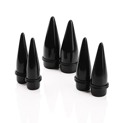 2 Pairs Black Acrylic Ear Tapers and 316L Stainless Steel Tunnels Plugs Gauges Ear Stretching Kit - color: Gauge:1/2" (13mm)