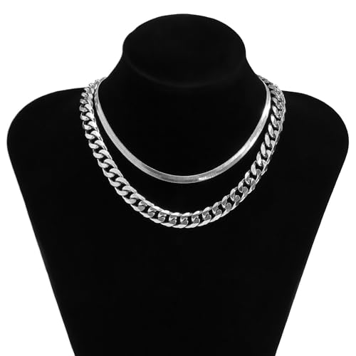 Gold Choker Necklace Dainty Cuban Link Necklace Simple Flat Snake Chain Necklace Layered Herringbone Necklace Hip Hop Jewelry for Women - style: Style-2