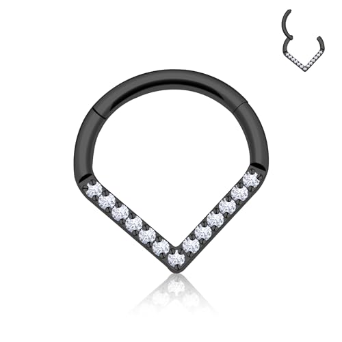 Titanium Septum Rings, Nose Rings Hoops for Women, Segment Nose Rings 16G 8mm/10mm Hypoallergenic Cartilage Conch Helix Rook Hoop Earrings - color: Teardrop-Blck, size: 16 Gauge 10mm