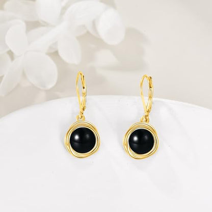 FreshWater Pearl Dangle Earrings 925 Sterling Silver Lapis lazuli Turquoise Larimar Opal Black Pearl Leverback Earrings for Women Birthday Hypoallergenic - style: Black Onyx Earrings Gold Plated