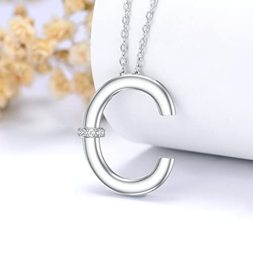 Initial Pendant Necklace 14K White Gold Plated A-Z 26 Letter Alphabet Pendant 925 Sterling Silver Jewelry Gift for Women Girls Teens - style: Alphabet - C