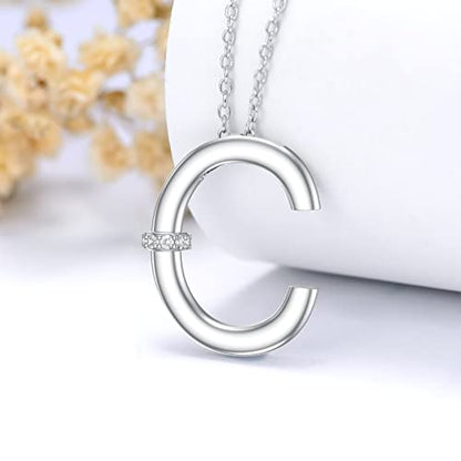 Initial Pendant Necklace 14K White Gold Plated A-Z 26 Letter Alphabet Pendant 925 Sterling Silver Jewelry Gift for Women Girls Teens - style: Alphabet - C