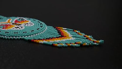 Handmade Native American Style Tribal ethnic Seed Bead Beaded Layered Medallion Necklace - color: Butterfly - Turquoise