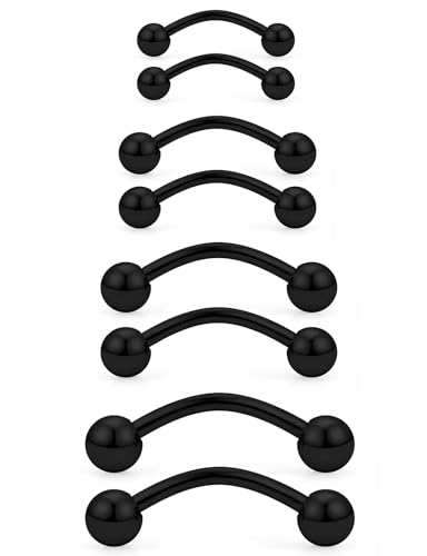 20G 16G 14G 12G Eyebrow Rook Daith Piercing Jewelry 316L Surgical Steel Vertical Lip Labret Belly Button Ring Snake Eyes Tongue Ring Curved Barbell 6mm(1/4") 8mm(5/16") 10mm (3/8") 12mm(1/2") - color: Black, size: 14G(1.6mm)-8/10/12/14mm Bars