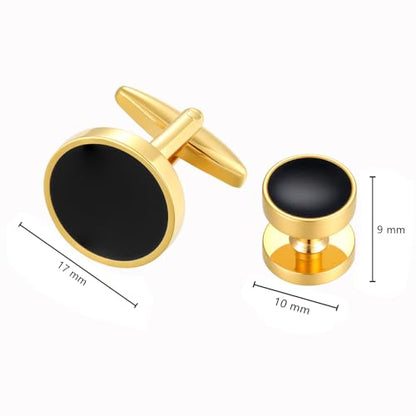 Cufflinks for Men and Tuxedo Shirt Studs Set with Gift Box Stainless Steel Cuff links - style: Gold/Black