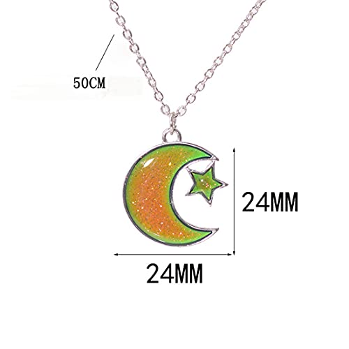 Temperature Sensing Color Changing Pendant Necklace Love Heart Butterfly Turtle Dolphin Moon Star Mood Necklace for Girl Women Gift - color: Moon Star