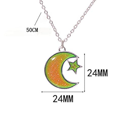 Temperature Sensing Color Changing Pendant Necklace Love Heart Butterfly Turtle Dolphin Moon Star Mood Necklace for Girl Women Gift - color: Moon Star