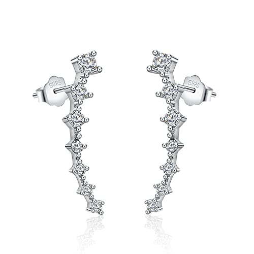 925 Sterling Silver Post Cubic Zirconia Ear Crawle Earring For Women 7 Crystal Star Ear Stud Earrings AAA CZ Arrow Ear Climber Hypoallergenic Piercing Gifts For Her - color: Silver color