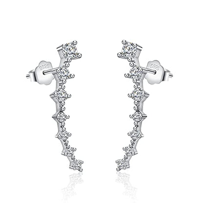 925 Sterling Silver Post Cubic Zirconia Ear Crawle Earring For Women 7 Crystal Star Ear Stud Earrings AAA CZ Arrow Ear Climber Hypoallergenic Piercing Gifts For Her - color: Silver color