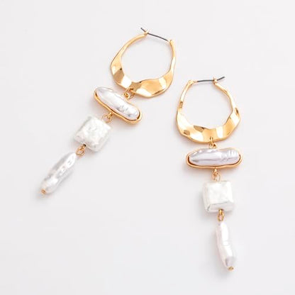 Statement Pearl Dangle Earrings,Gold and Large Pearl,Luxury Chandelier Organic Style Earrings - color: B gold and white