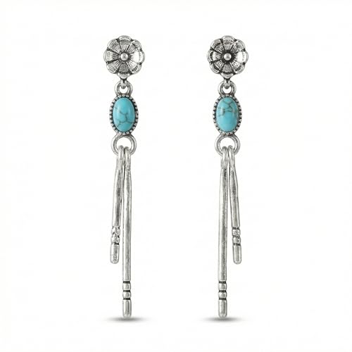 Turquoise Earrings for Women,Small Dangle Earrings,Boho Turquoise Earring with Teardrop Dangle Western Accessories - color: Silver Drop