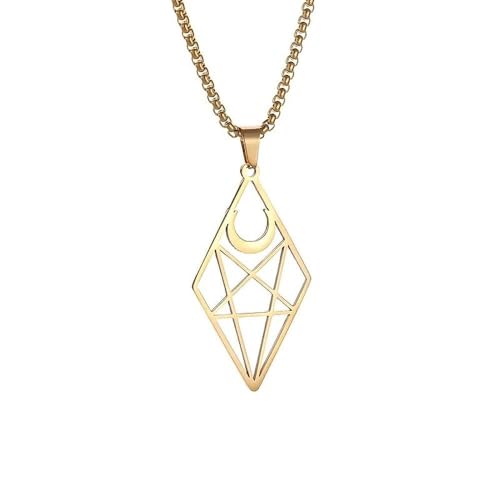 Stainless Steel Inverted Five-Pointed Star and Moon Pendant Necklace Men Women Gothic Pagan Satanic Magic Jewelry - color: golden