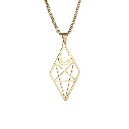 Stainless Steel Inverted Five-Pointed Star and Moon Pendant Necklace Men Women Gothic Pagan Satanic Magic Jewelry - color: golden