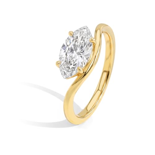 14K Gold-Plated Wedding Bands for Women Dainty Stackable Cubic Zirconia Promise & Engagement Rings Trendy Statement Jewelry for Her Sizes 5-11 - color: Marquise Wave Ring