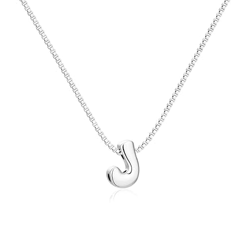 Bubble Gold Initial Necklaces for Women,14K Gold Plated A-Z Initial Necklaces for Women, Chunky balloon letter name Pendant Necklace Fashion Jewelry Gifts - color: J, style: Silver