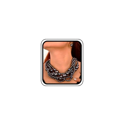 Wiwpar 2PCS Large Chunky Statement Faux Pearl Bib Choker Necklace and Earring Set for Party Wedding Ladies - color: black