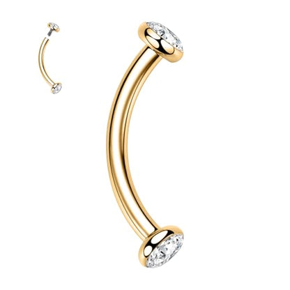GAGABODY G23 Titanium Eyebrow Piercing Jewelry Curved Barbell Lip Ring | Internal Thread Used in Eyebrow,Belly,Rook 16 Gauge from 6mm to 12mm Lightweight Daily for Woman and Man Sensitive Skin - color: 1Pc-Disc Shape Gold+Clear CZ, size: 16G-8mm