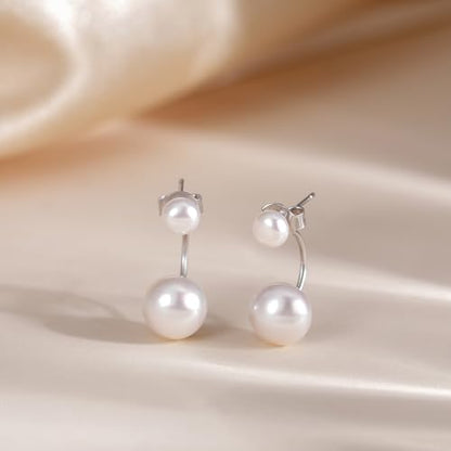 EAMTI Pearl Earrings for Women 925 Sterling Silver Double Freshwater Pearl Stud Drop Earrings Front Back Earring Jackets