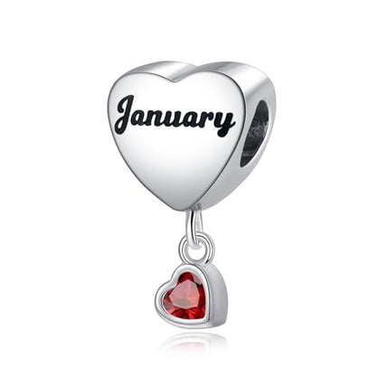 Birth Flower Heart Charm 12 Birthstone Bead for European Bracelet Necklace - style: January