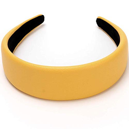 LONEEDY 1.7 Inch Leather Hard Headband Wide Padded Headband Hairband for Women (Yellow) - color: Yellow