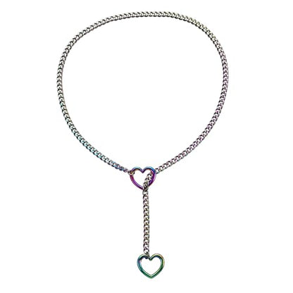 Qitian Stainless Steel Adjustable Lariat Y-Necklace for Men,Punk Gothic Cuban Necklace Jewelry,Heart O-ring Slip Chain Necklace for Women - color: Multi