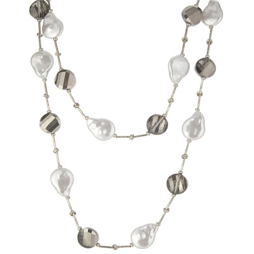 Errally Long Pearl Necklace and Earring Set Layered Pearl Beaded Necklaces for Women White Costume Jewelry Sets Gifts for Mom - color: 14-Silver