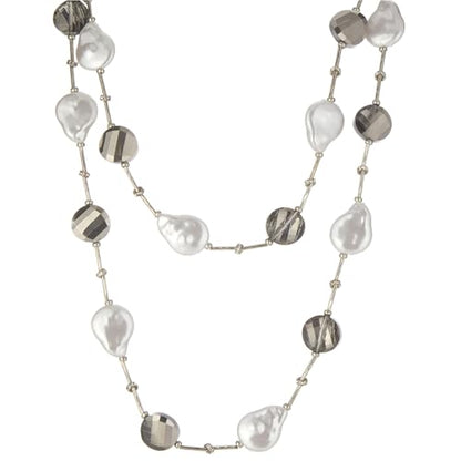 Errally Long Pearl Necklace and Earring Set Layered Pearl Beaded Necklaces for Women White Costume Jewelry Sets Gifts for Mom - color: 14-Silver