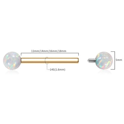 Opal Nipple Rings G23 Titanium Nipple Jewelry for Women Bridge Rings | 14G Nipple Piercings,Internally Threaded Nipple Barbells,1 Pair Tongue Rings,Nipple Bars,Straight Barbells 12mm-18mm - color: Styele2:White Opal,Gold, size: 14G+1/2"(12mm)