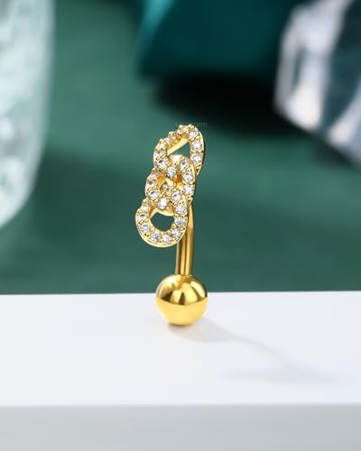 Belly Button Rings 14G Reverse Belly Navel Rings for Womne Gold Floating Navel Piercing Jewelry Stainless Steel - color: YG-Lock