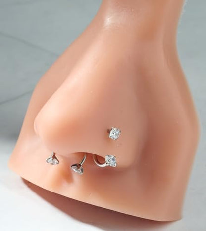 6mm 7mm 8mm 20g Horseshoe Nose Ring Hoop 18 gauge Double Gem Horse Shoe Nose Rings for Women Surgical Steel Half Hoop U Shape Small Silver Gold Tragus Earring Helix Piercing Jewelry Septum Ring - color: A1 - 20g 6mm 7mm 8mm -3pcs silver
