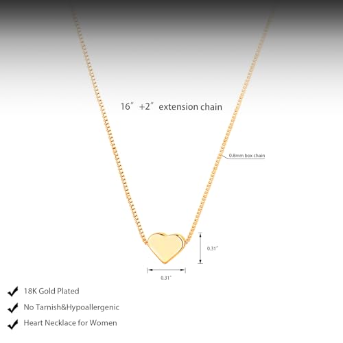 HERIER Cute Heart Necklace Dainty 18k Gold Plated Tiny Heart Pendant Choker Necklaces Small Gold Love Open Heart Chain Necklace for Women Simple Gold Necklace for Women Trendy Jewelry - color: Box Chain Heart-Gold