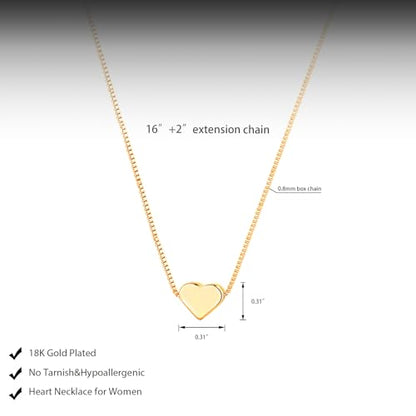 HERIER Cute Heart Necklace Dainty 18k Gold Plated Tiny Heart Pendant Choker Necklaces Small Gold Love Open Heart Chain Necklace for Women Simple Gold Necklace for Women Trendy Jewelry - color: Box Chain Heart-Gold