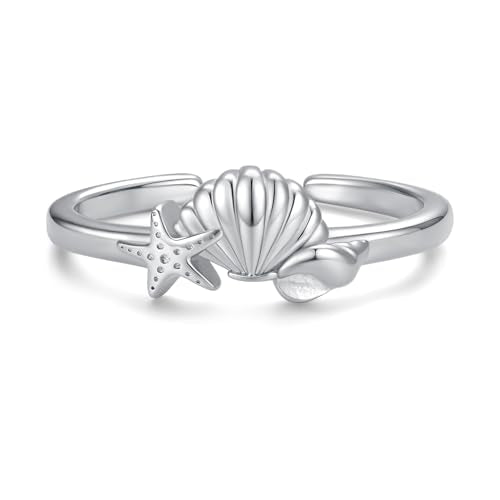 Sariel 925 Sterling Silver Toe Rings for Women Boho Adjustable Mid Finger Rings Summer Vacation Ocean Beach - color: Shell