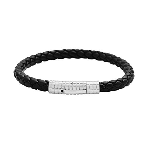 Edforce Classic Braided Genuine Leather Wrist Band Cuff Bracelet, 8.25inches - color: Silver
